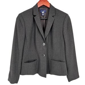 Ann Taylor Sz 4 Petite Gray Jacket Blazer Business Blouse Shirt Top Business